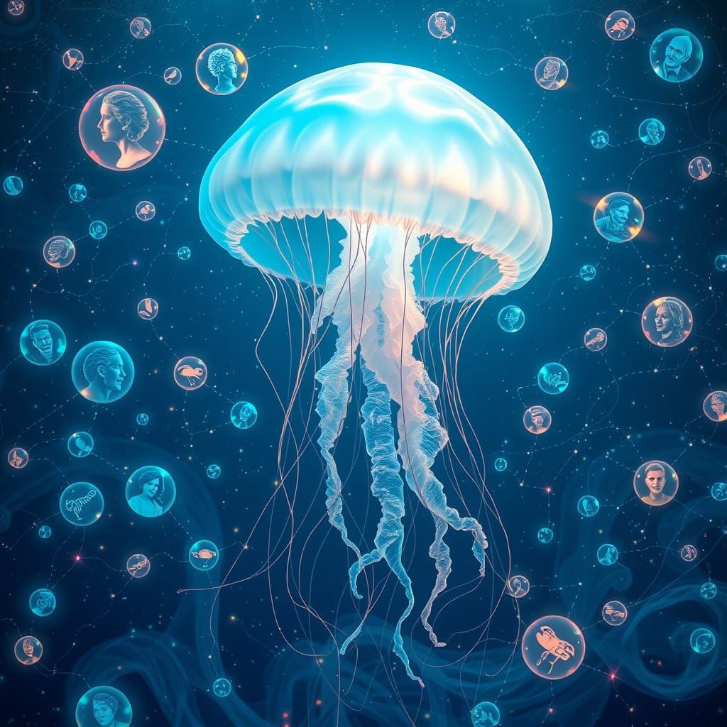 Ethereal Brain-Like Jellyfish Embodies Interconnected Ideas