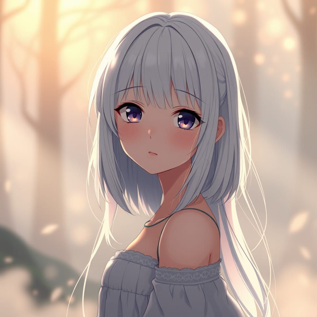 Anime Goddess in Whimsical Forest Landscape