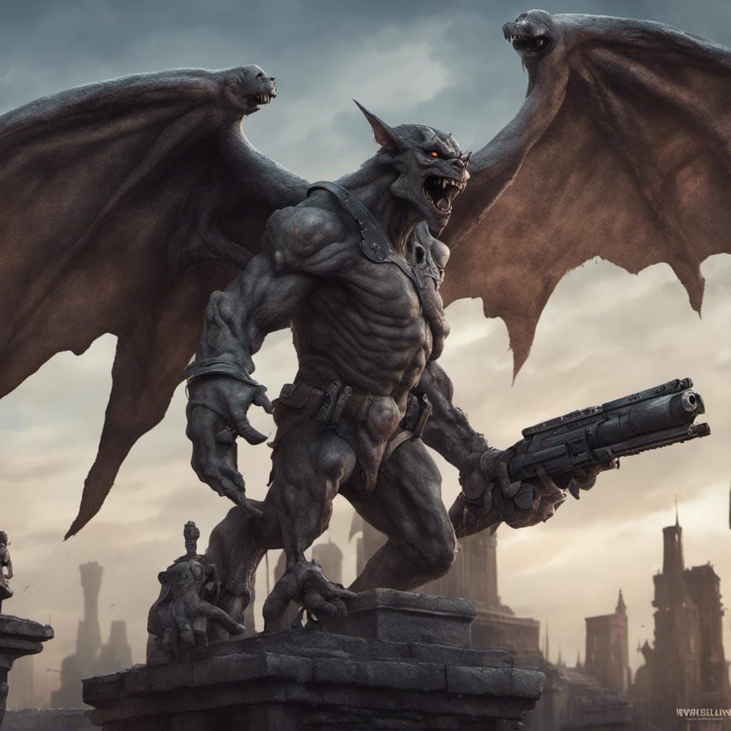 Gargoyle Soldier Ready for Battle: Detailed Matte Painting