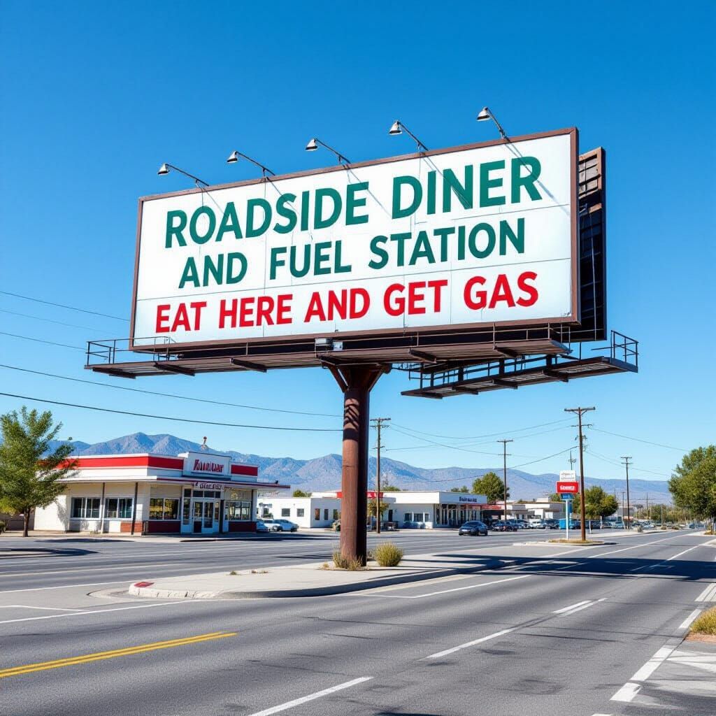 Highway Billboard for Roadside Diner & Fuel Station