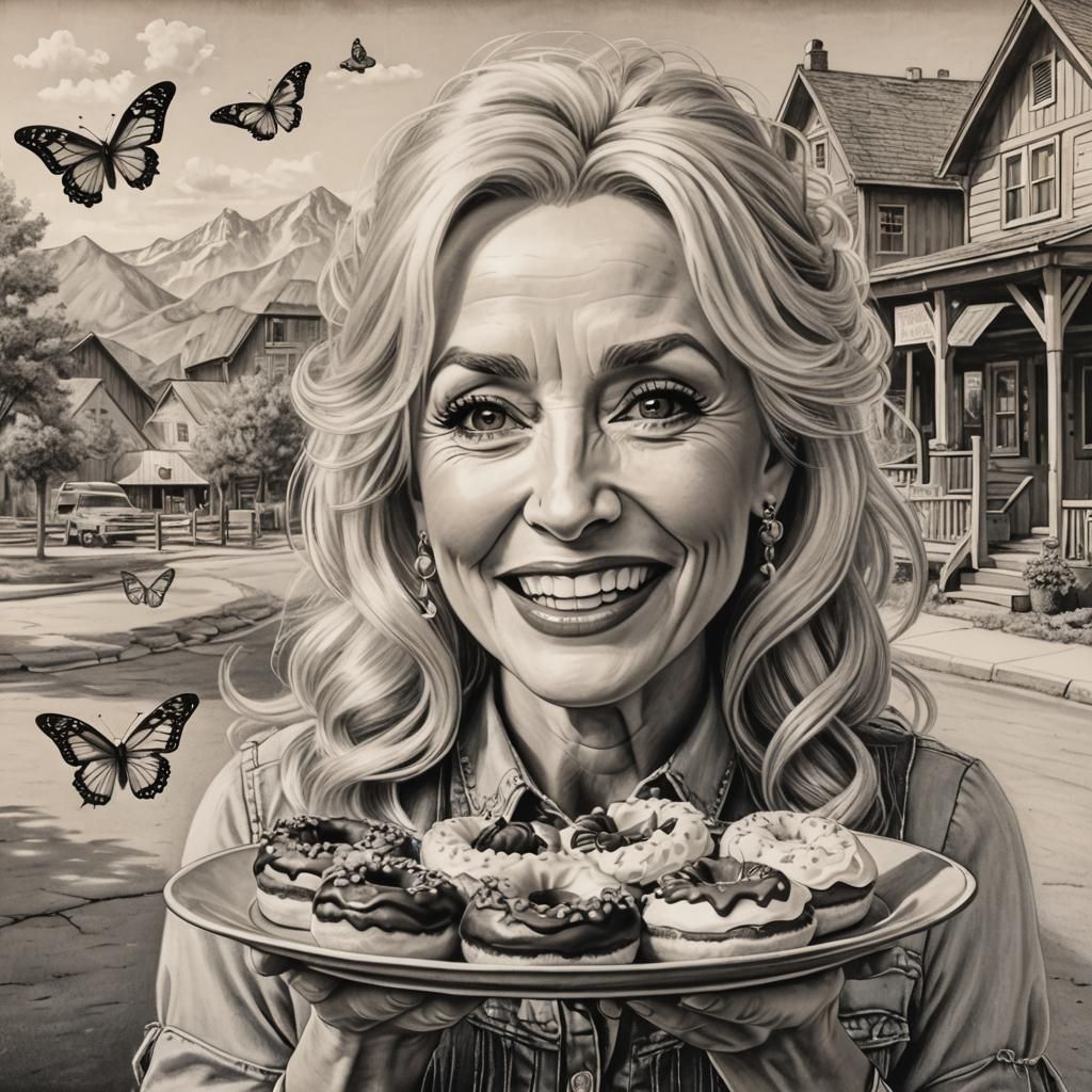 Young Woman Portrait with Donuts, Charcoal Sketch