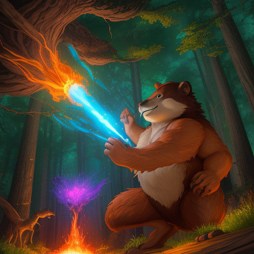 Beaver in Vibrant Comic Book Style Homebuilding Scene