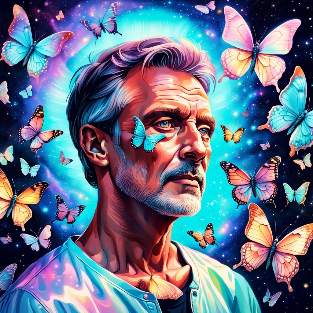 Hyperrealistic Butterflies: A Cosmic Pastel Illustration
