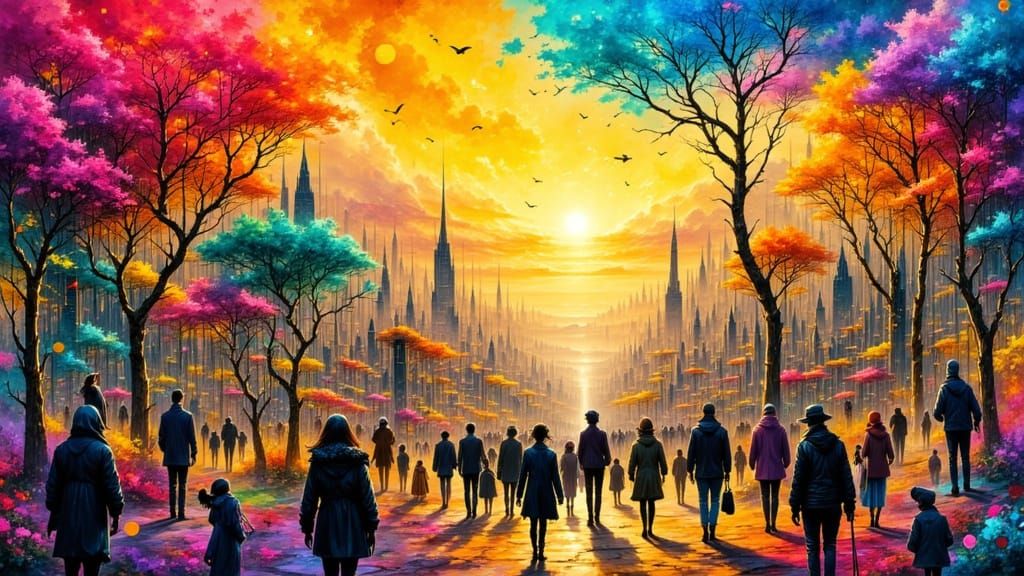 Vibrant Cityscape of Peace and Love