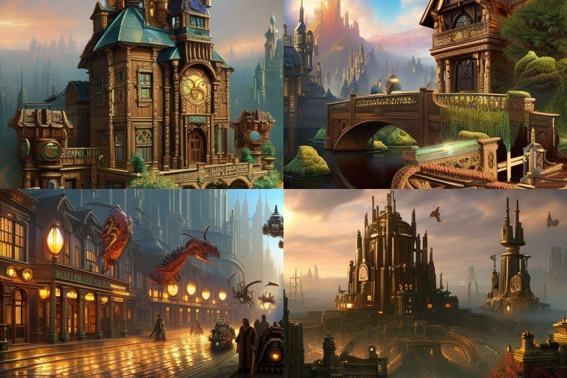 Detailed Steampunk City in Digital Art Style