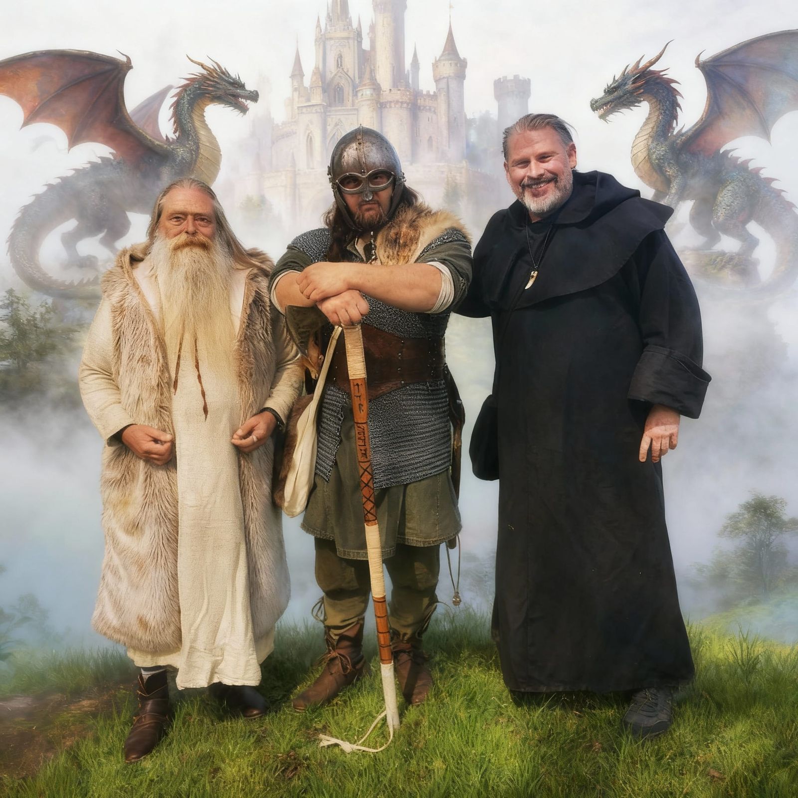 Ethereal Fantasy Castle with Dragons in Mist