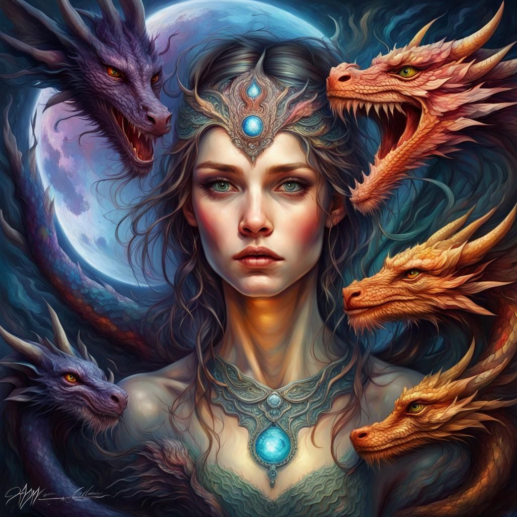 Fierce Dragon with Prismatic Eyes in Fantasy World