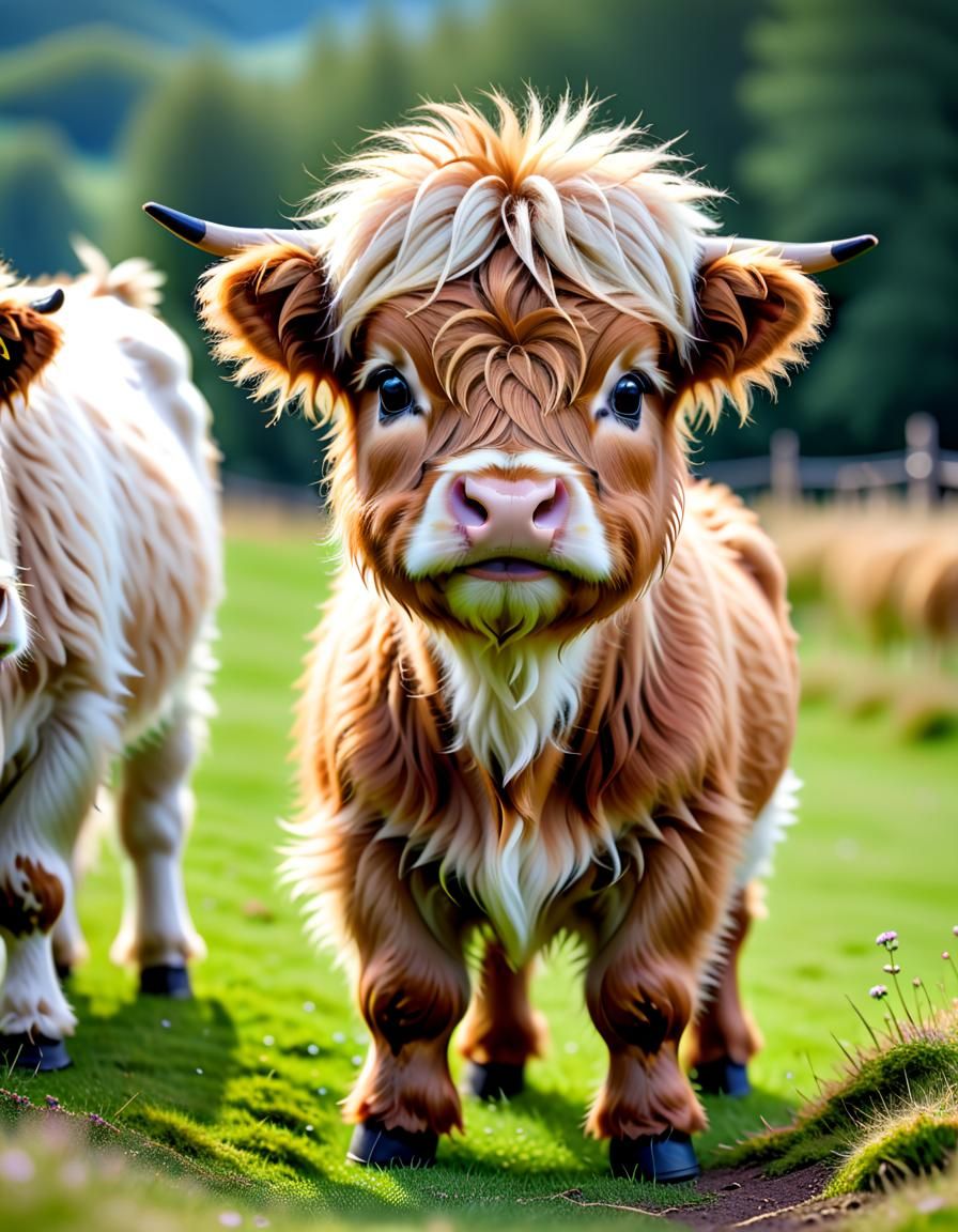 Adorable Fluffy White Highland Calf Portrait