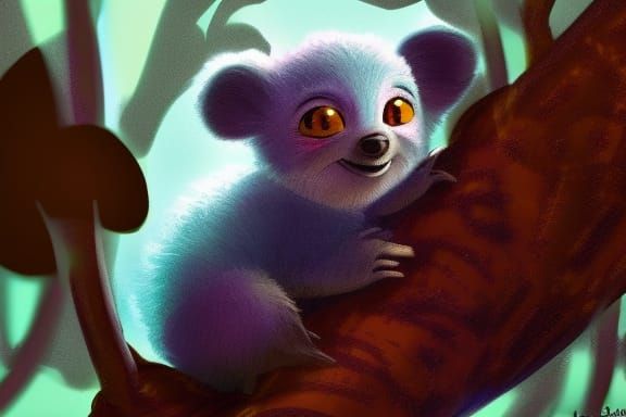 Cute Koala in Cyberpunk Tree: Digital 3D Rendering