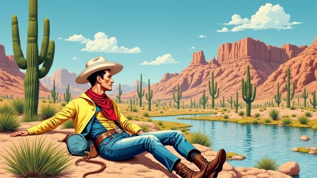 Lucky Luke Relaxing in Arizona Desert Landscape