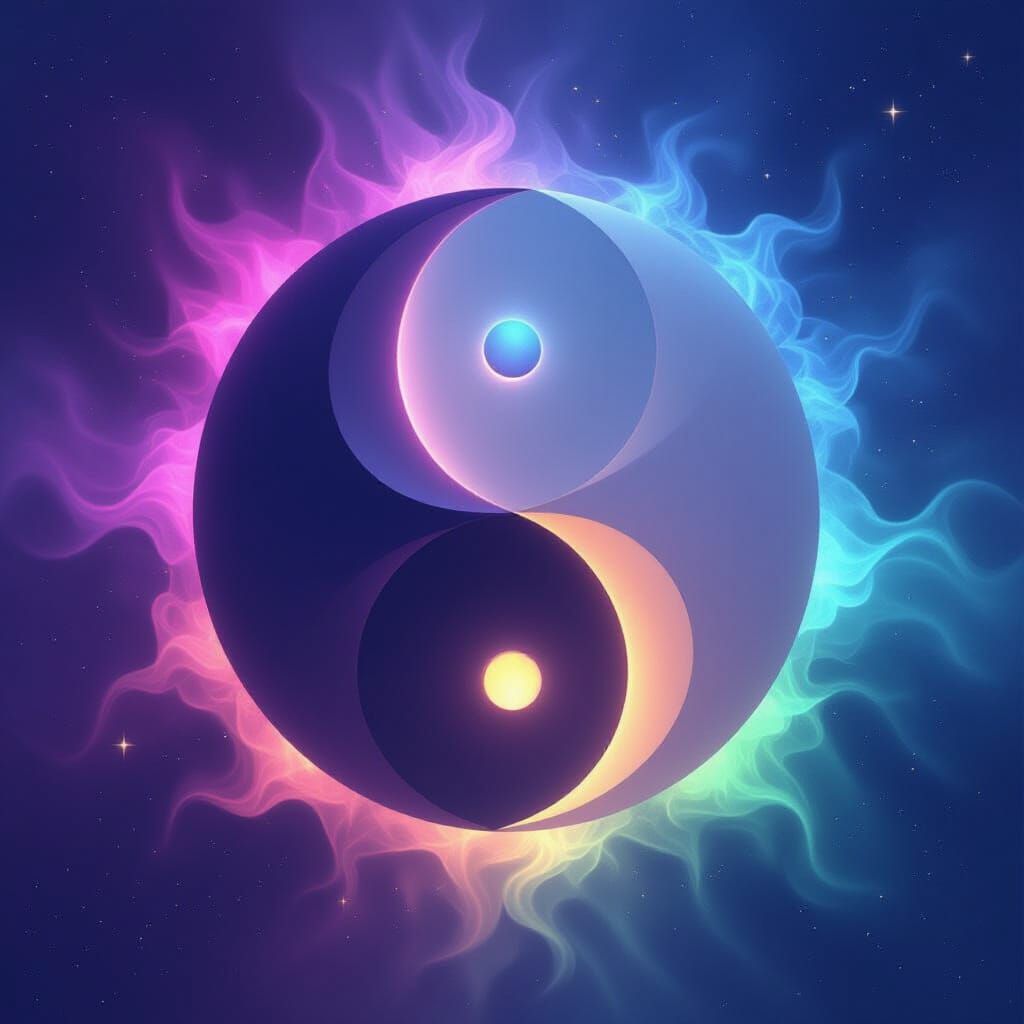 Yin Yang Symbol of Divine Unity in Ethereal Digital Art