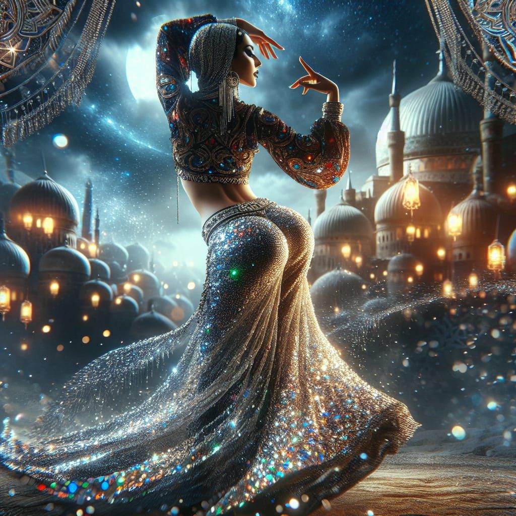 Middle-Eastern Woman Dancing Under Arabian Night