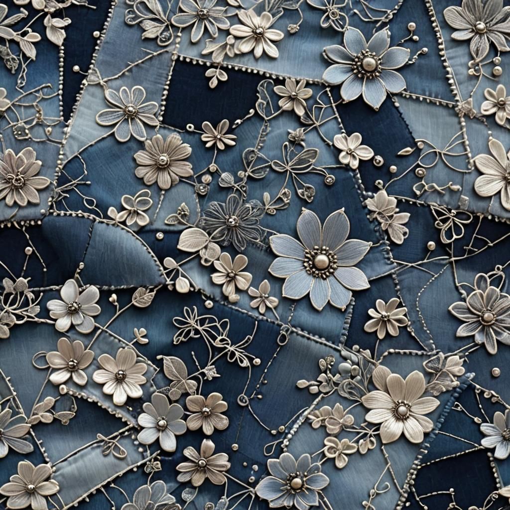 Blue Denim Patchwork Jacket with Silver Stitching