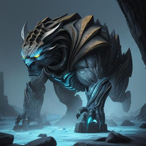 Stonebound Creature with Glowing Cracks, Fantasy Art