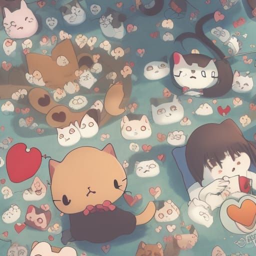 Cute Sanrio Cat in Anime Style Night