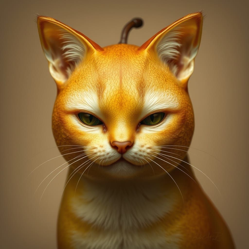 Whimsical Pear Cat in Hyper-Realistic Style