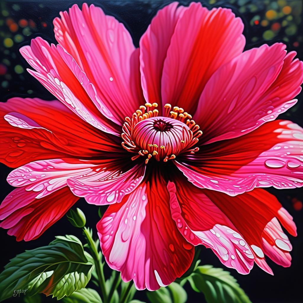 Razzmatazz Flower: A Pink-Red Oil Painting Masterpiece