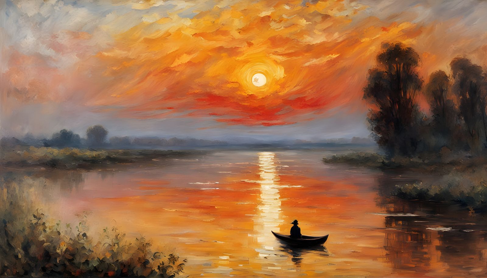 Impressionist Sunset on Calm Water