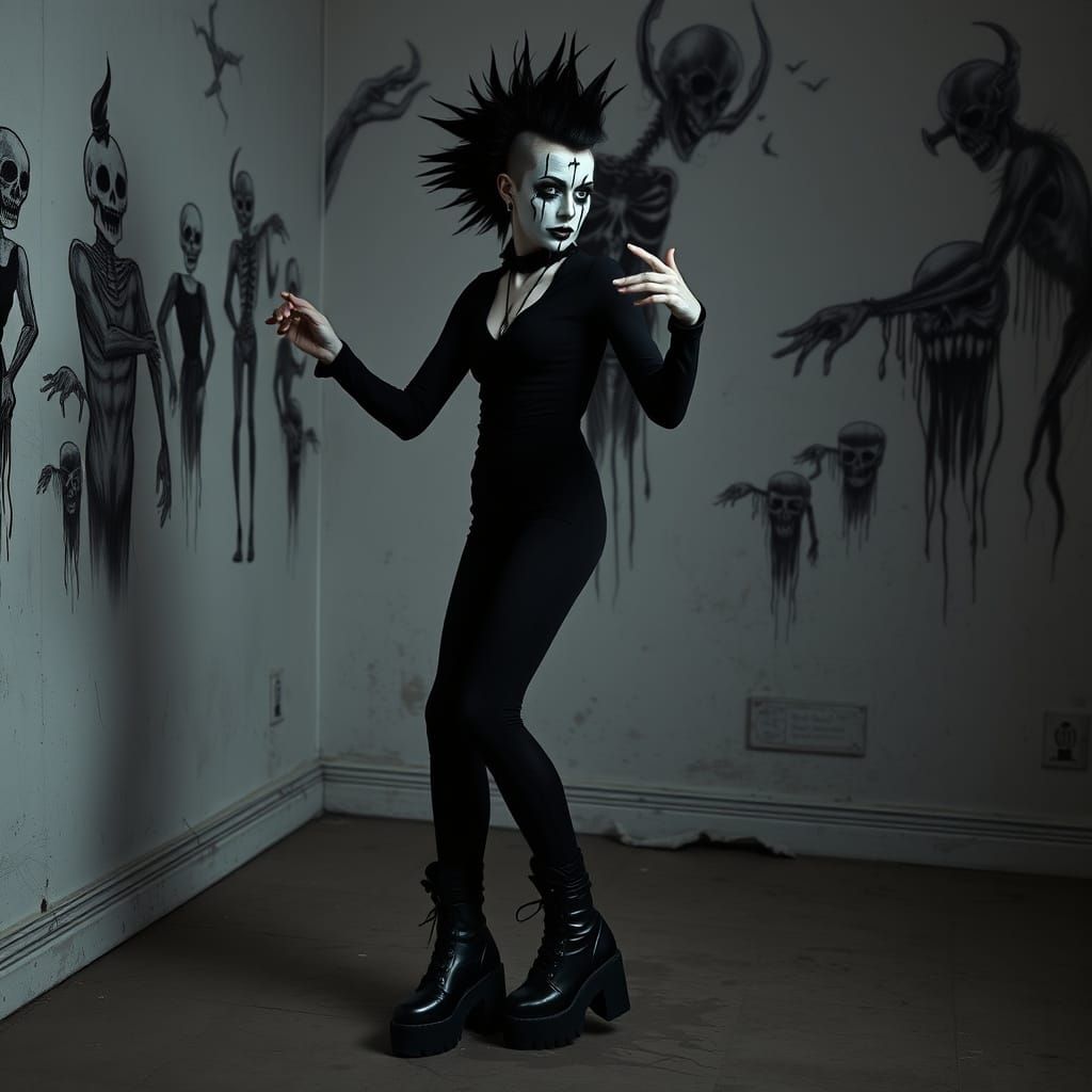 Gothic Punk Dancer in a Dark Art Studio