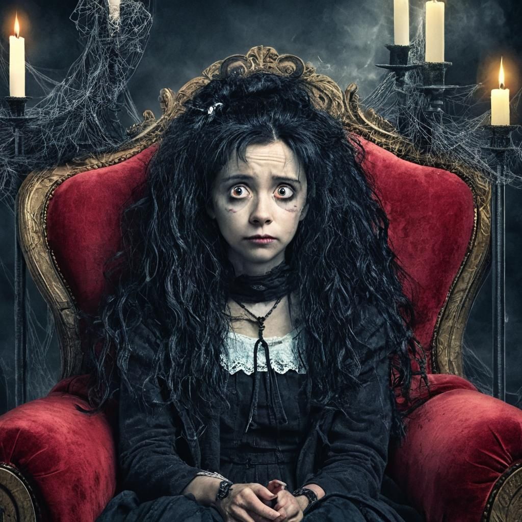 Gothic Woman in Armchair, Tim Burton Style