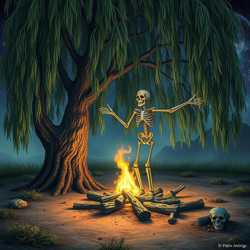 Medieval Skeleton Dance: Holographic Astral Illustration