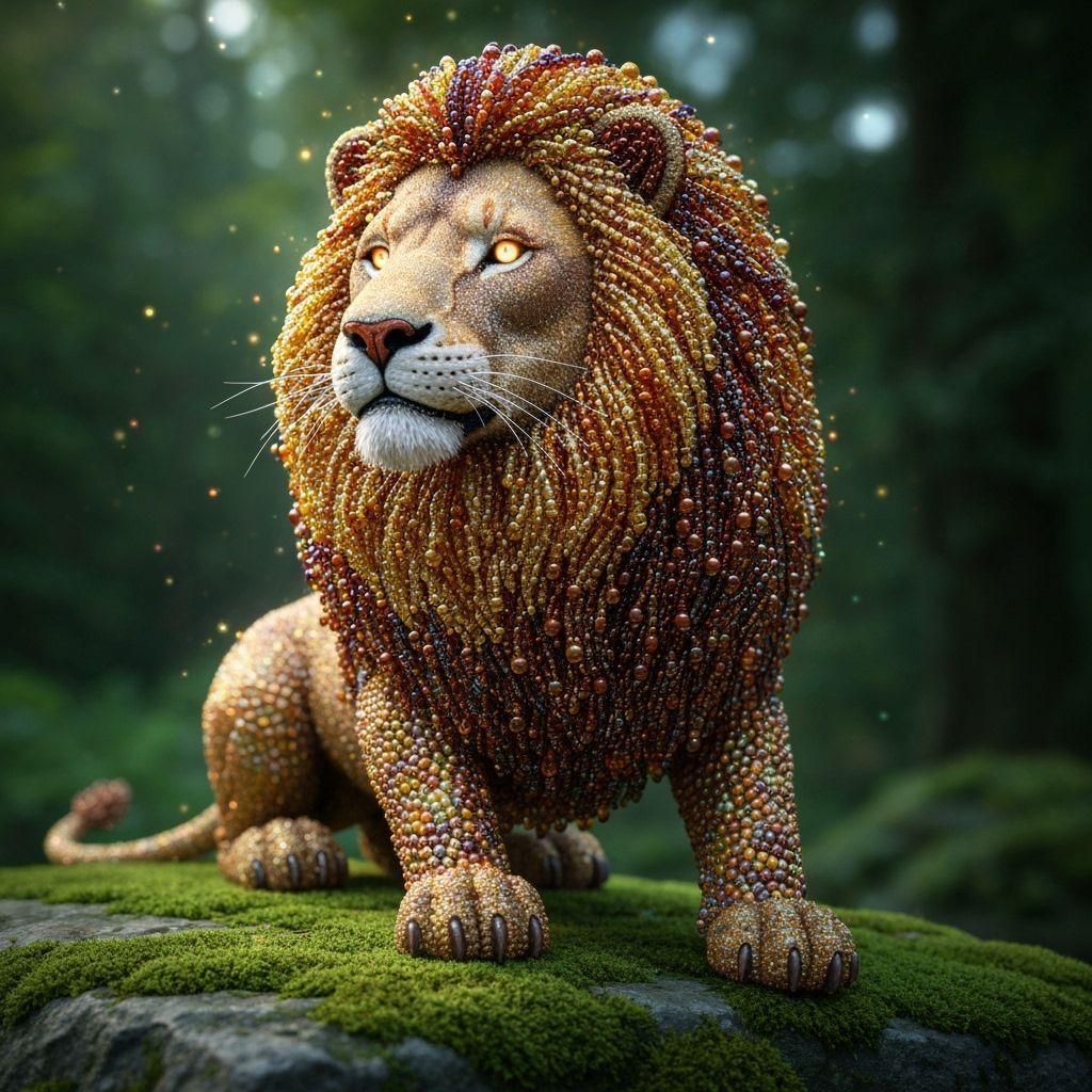 Beaded Lion Sculpture in Enchanted Forest