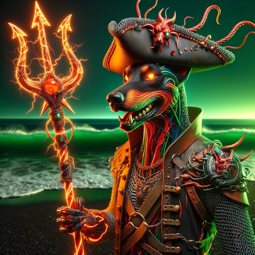 Anthropomorphic Doberman Sorcerer on Beach