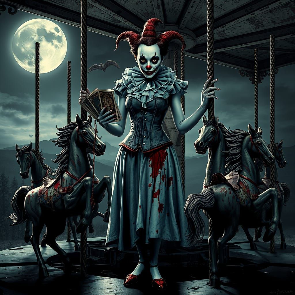 Dark Carnival Queen with Tarot Cards in a Haunting, Gothic L...