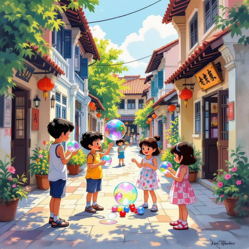 Nostalgic Singapore: Children's Games in Vibrant Alleyway
