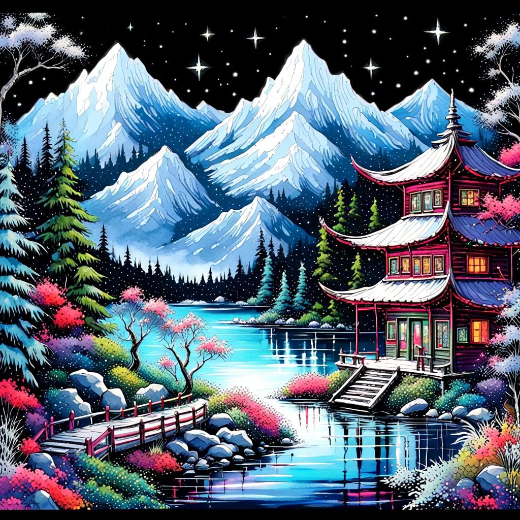 Asian Fantasy fairy house, Himalayan lake