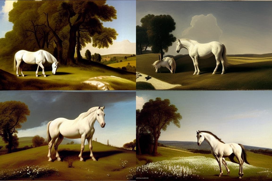 White Horse Grazing in Wildflower Field