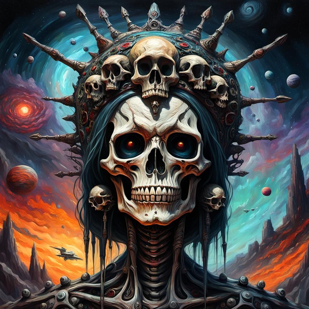 Grotesque Skull Queen in Gothic Impressionist Style