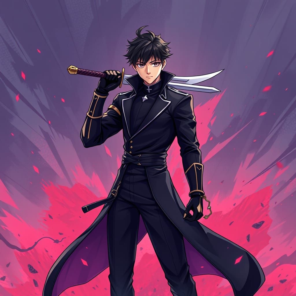 Heroic Anime Character in Bold Digital Art Style