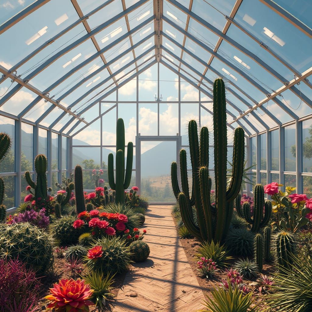 Surreal Summer Oasis with Enchanted Greenhouse and Majestic ...