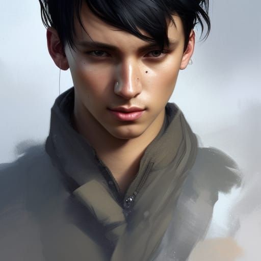 Detailed Portrait of Boy with Black Hair