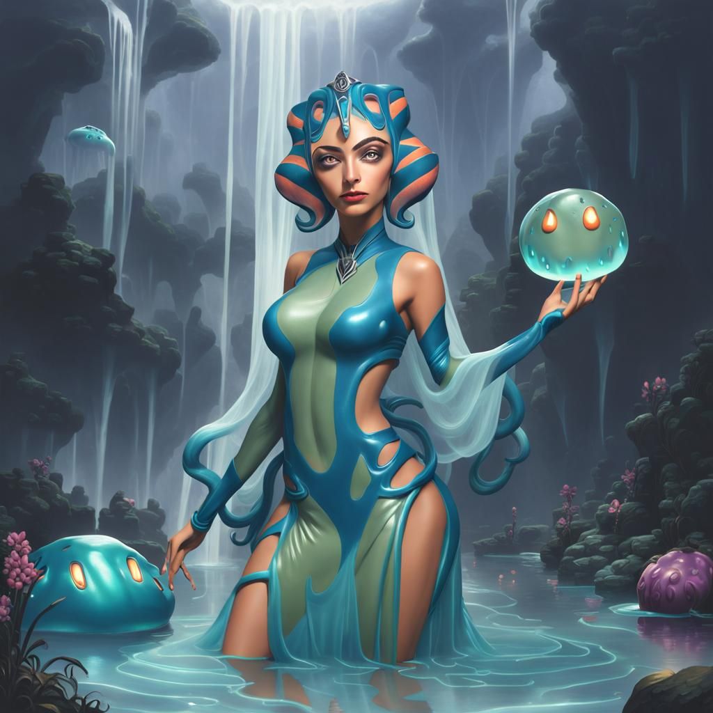 Ahsoka as Blue Slime Girl in Ethereal Style