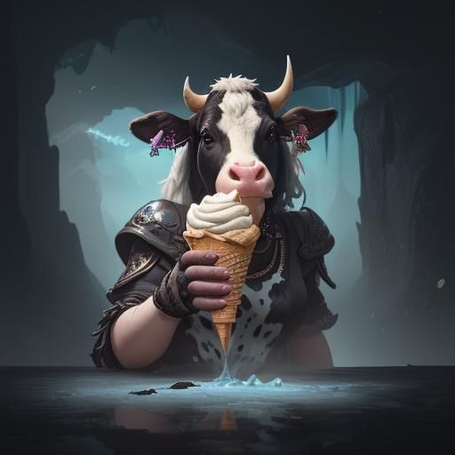 Happy Cow with Ice Cream: Detailed Matte Painting