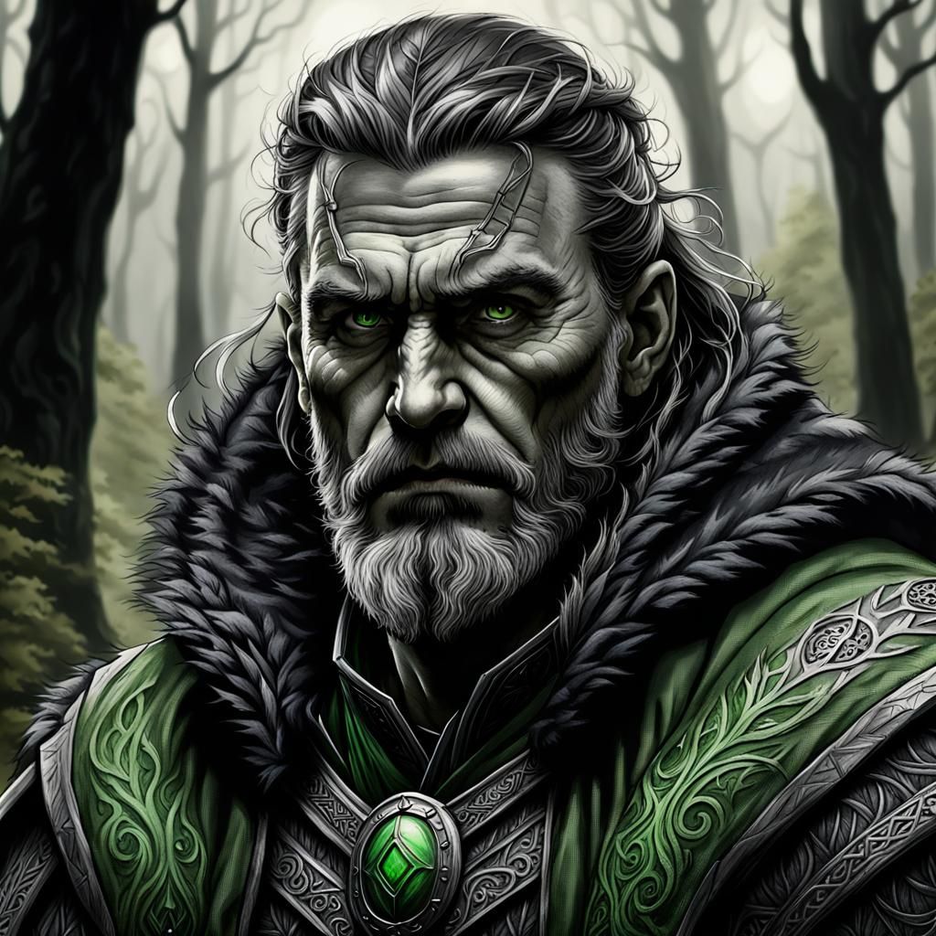 Norse Druid Portrait in Spooky Forest, Dark Fantasy Art