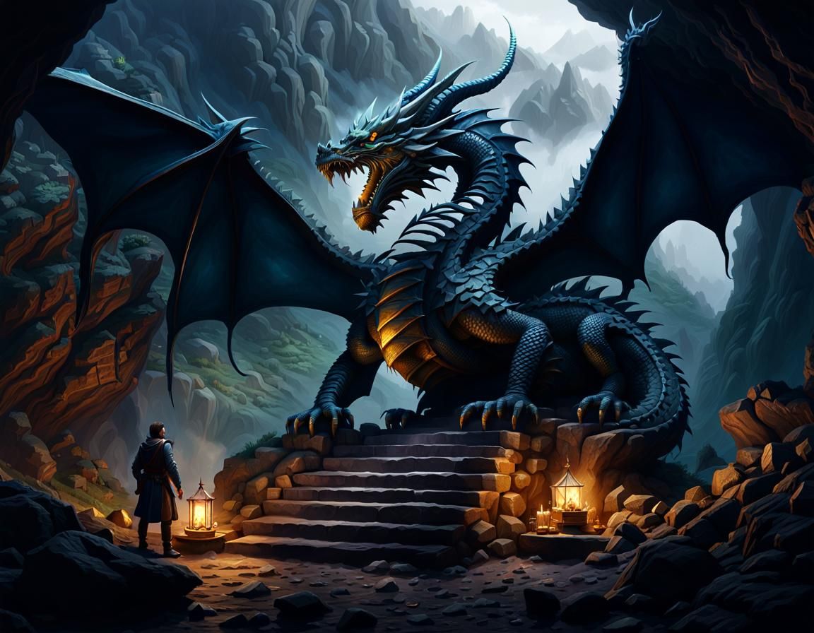 Dragon on Treasure in Misty Cave