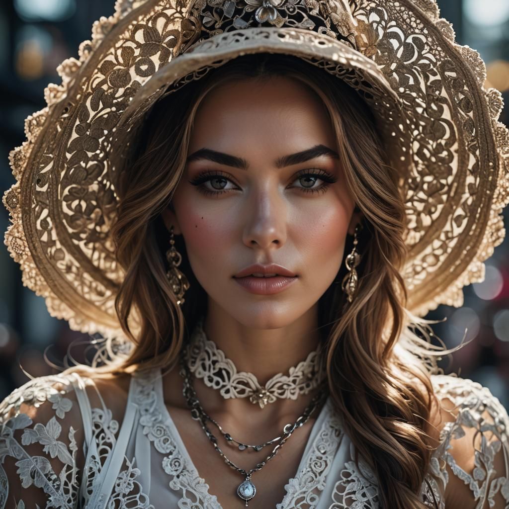 Hyper-Realistic Portrait of Girl in Hat with Bokeh