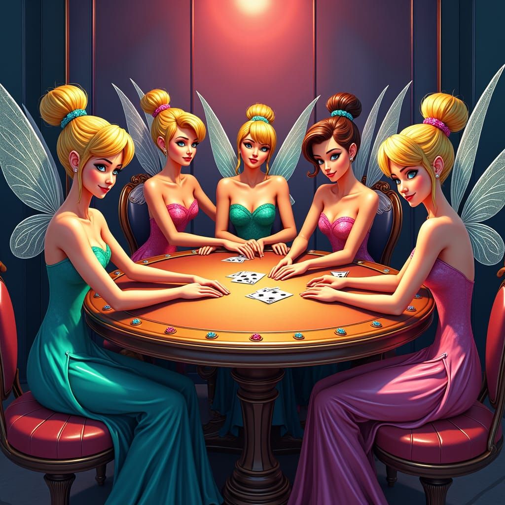 Fairies Play Poker in Pop Art Style