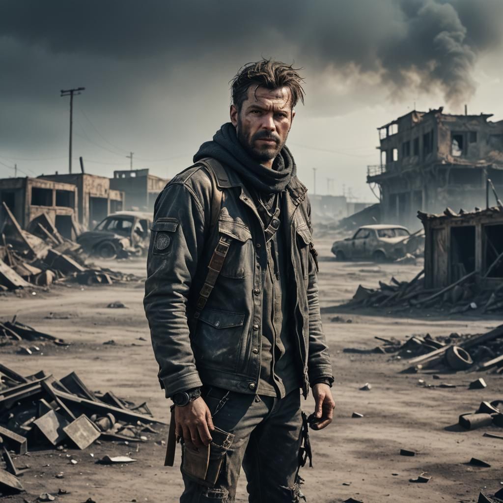 Post-Apocalyptic Man in Desolate Wasteland Portrait