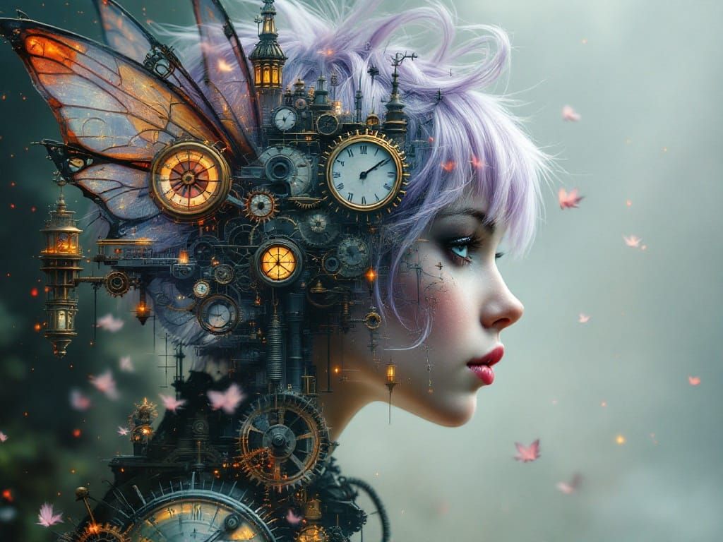 Steampunk Fairy Amidst Clockwork Majesty