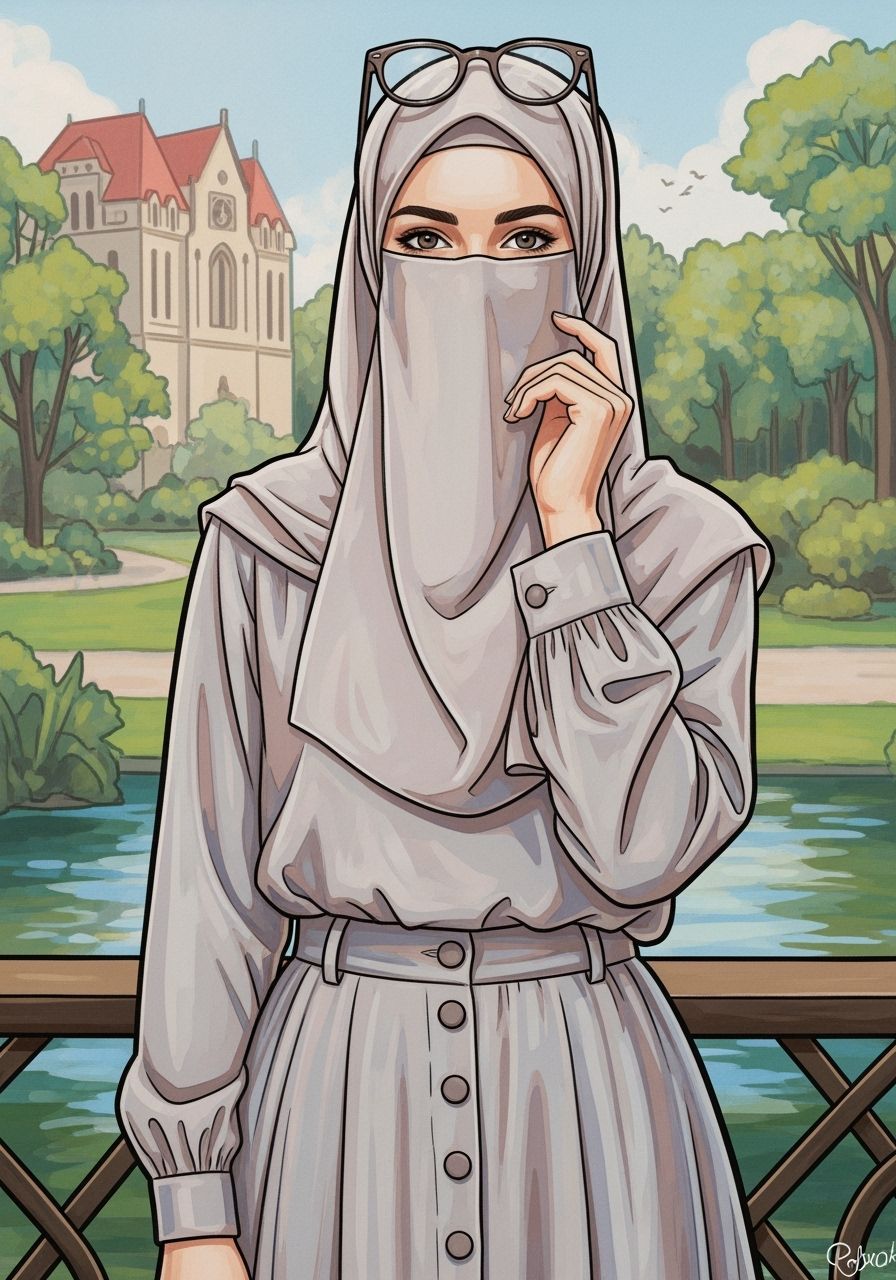 Niqabi Weather Forecaster in Gouache Painting Style