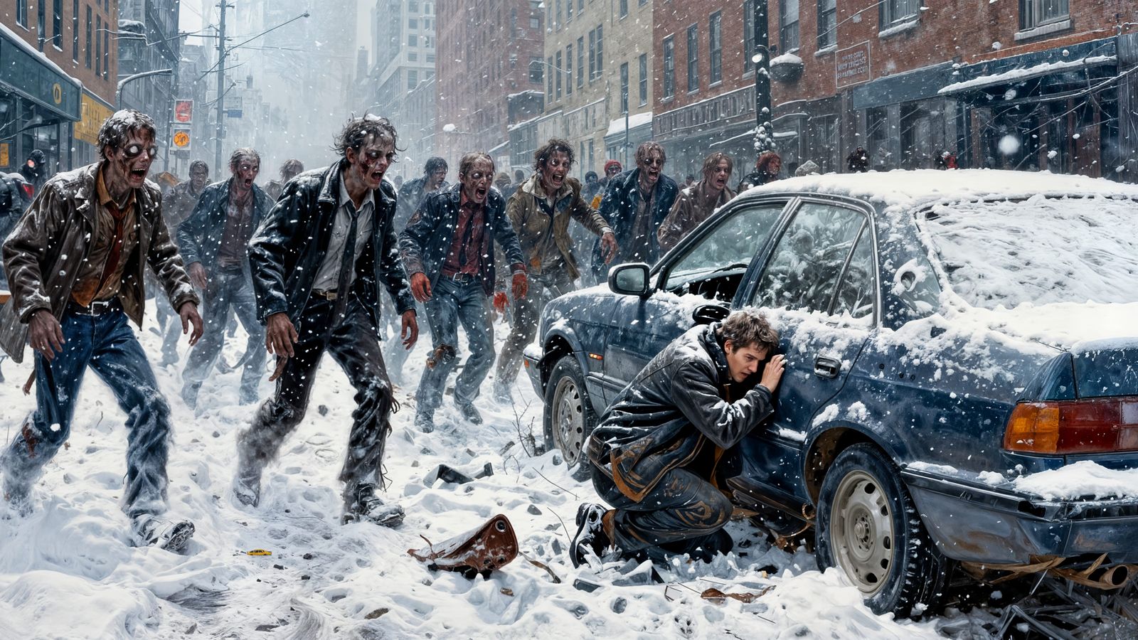Man Hiding From Zombies in Snowy NYC Ruins