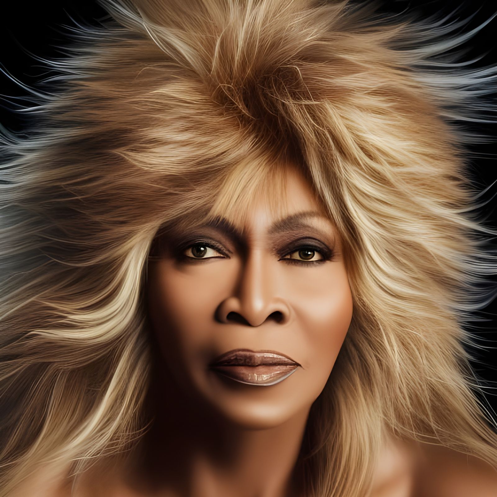Hyperdetailed Portrait of Tina Turner with Wild Hair