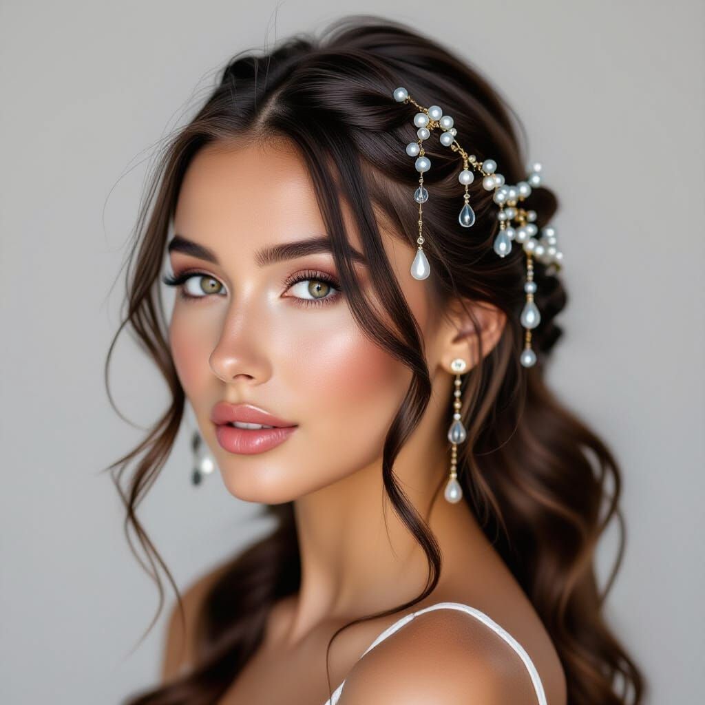 Water Droplet Beads Adorning Woman's Hair