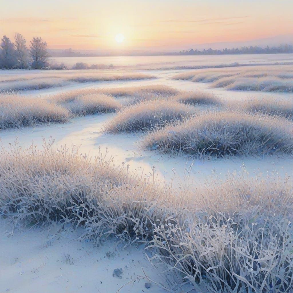 Watercolor Snowy Landscape at Dawn