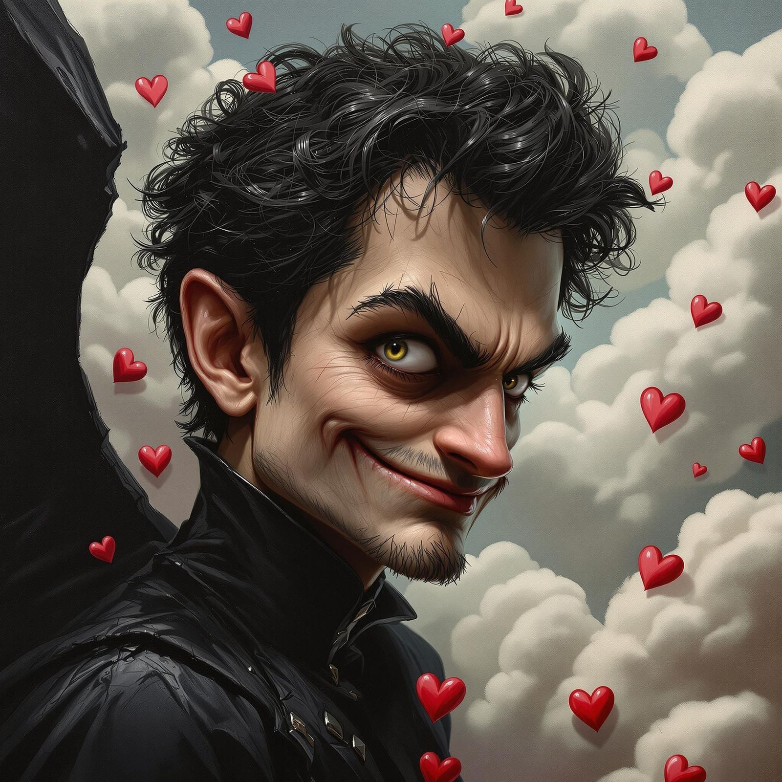 Hyperrealistic Oil Painting of Cupid as a Dark Villain