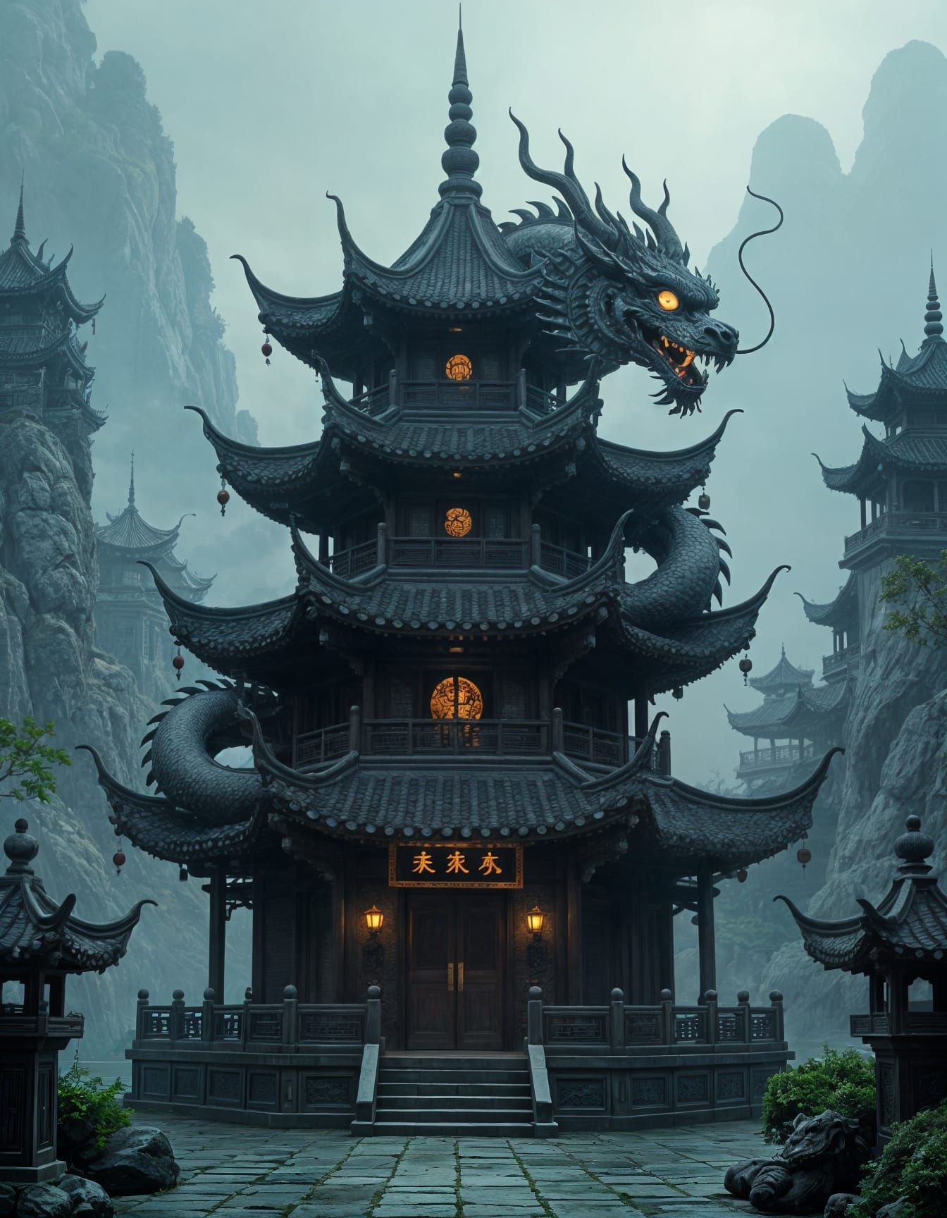 Pagoda Transforms into Wooden Dragon with Jade Eyes